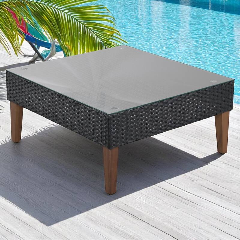 4-Piece Outdoor Wicker Sofa Set with Coffee Table, Waterproof and Rattan Patio Conversation Set with Cushions and Pillows