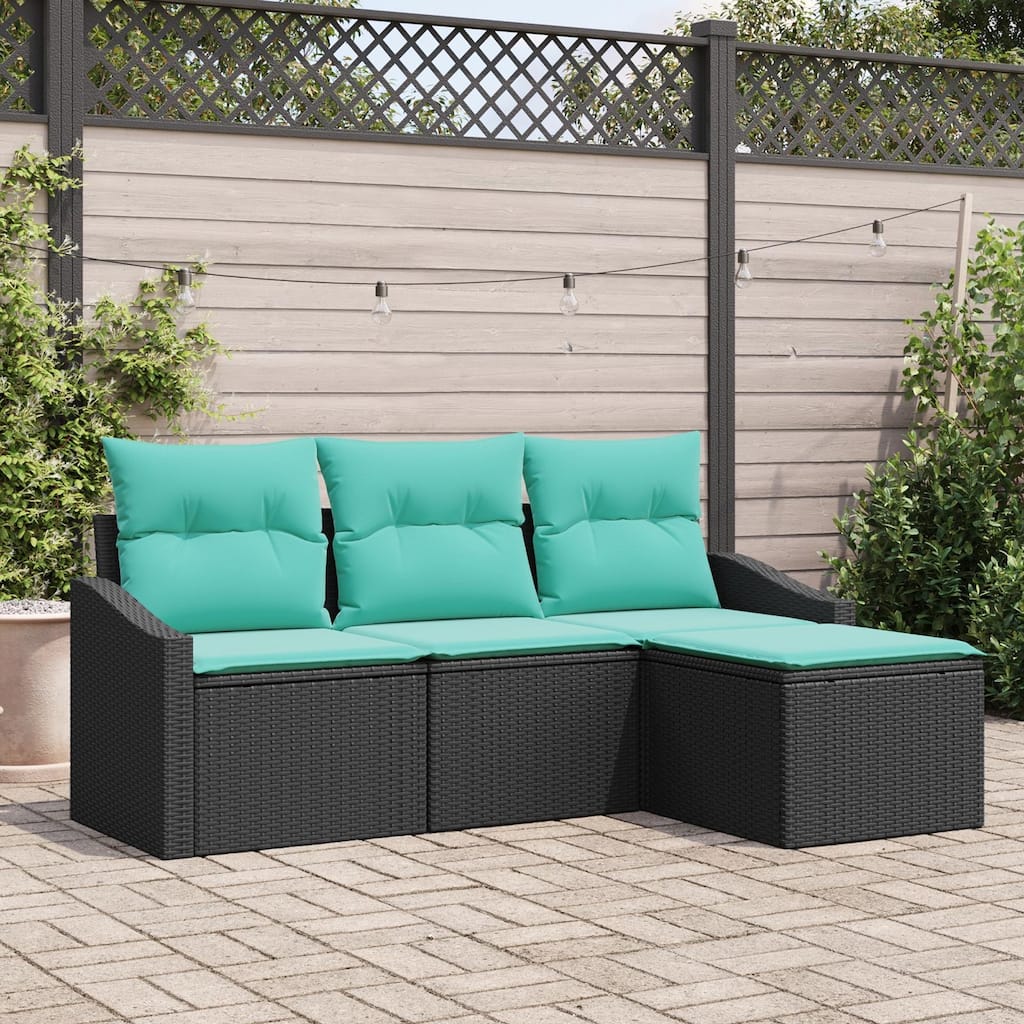 vidaXL 4 Garden Sofa Set with Cushions Black Poly Rattan - 70.1 x 46.1 x 27.2