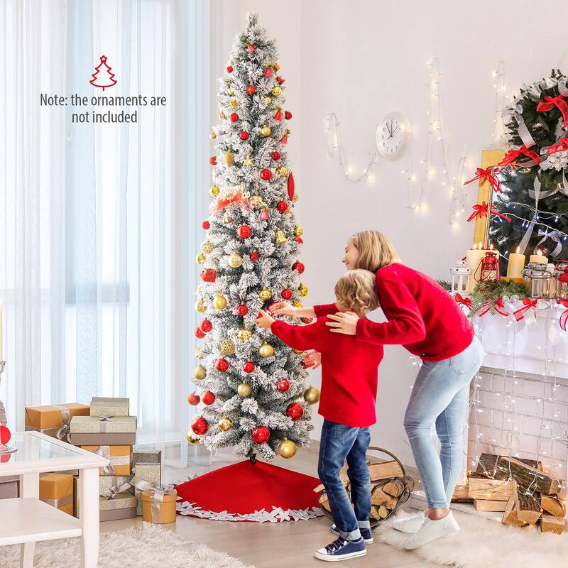 Gymax 4.5/6/7 FT Pre-Lit Artificial Christmas Tree Slim Pencil Xmas