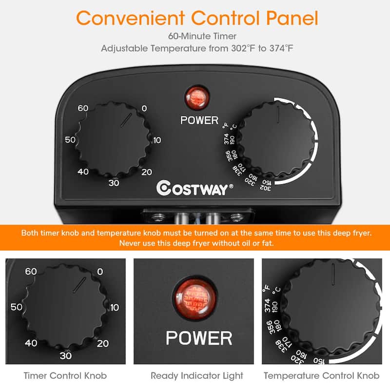 Costway 5 Liter Electric Deep Fryer 1700W Oil Fryer with 3 Detachable