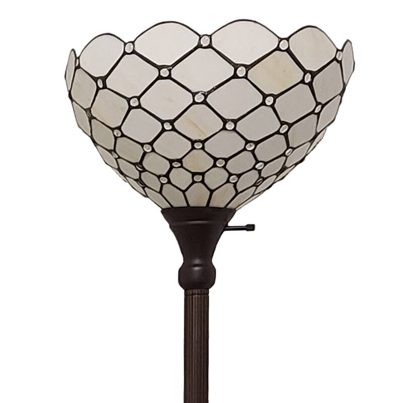 Tiffany Style Floor Lamp Jeweled Torchiere 72" Tall Stained Glass White Stains Bedroom Reading Gift AM1119FL14B Amora Lighting
