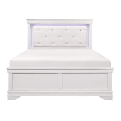Eran White LED Faux Leather Upholstered King Panel Bed