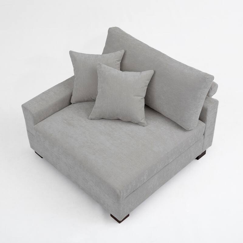 Plush Chenille Single Modular Sectional Sofa Chaise with Pillows
