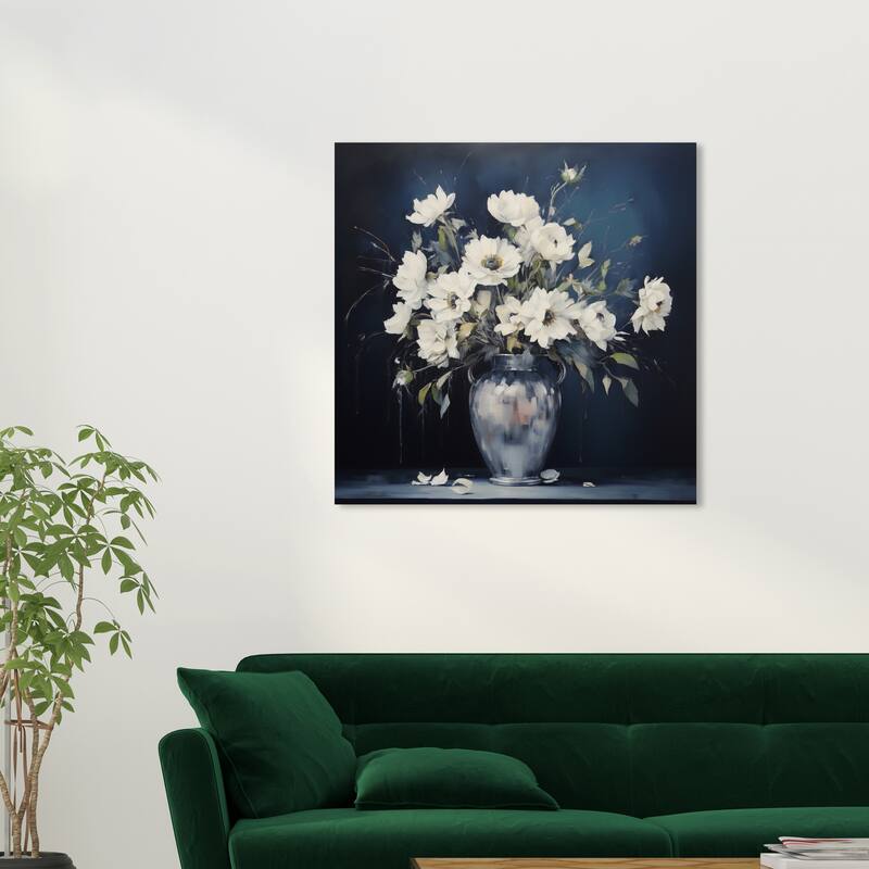 Wynwood Studio Canvas Floral and Botanical Bouquet in Gray Setting White and Silver Traditional Wall Art Canvas Print - 30 x 30