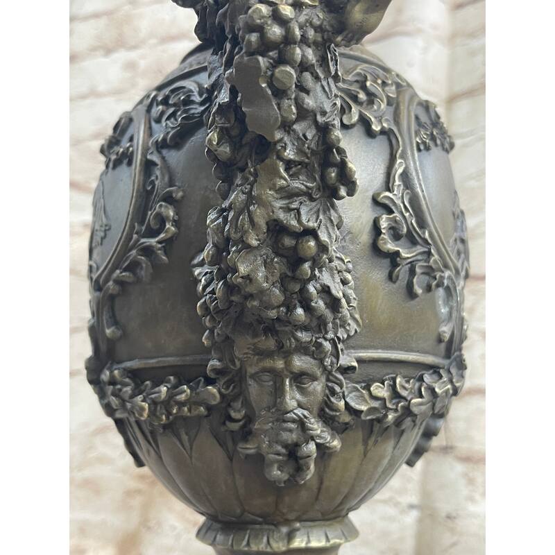 Neoclical Bronze Urn Sculpture Statue Vintage Style Cherubim Chariot Grapes 20 Inches X 12 Inches