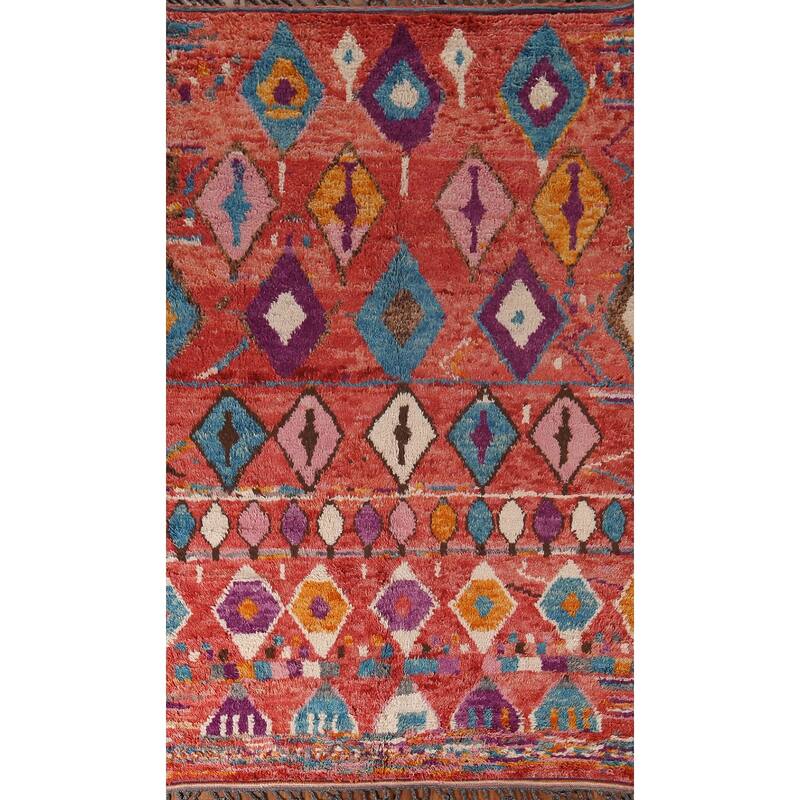 All-Over Geometric Plush Moroccan Area Rug Hand-Knotted Wool Carpet - 6'1"x 10'2"