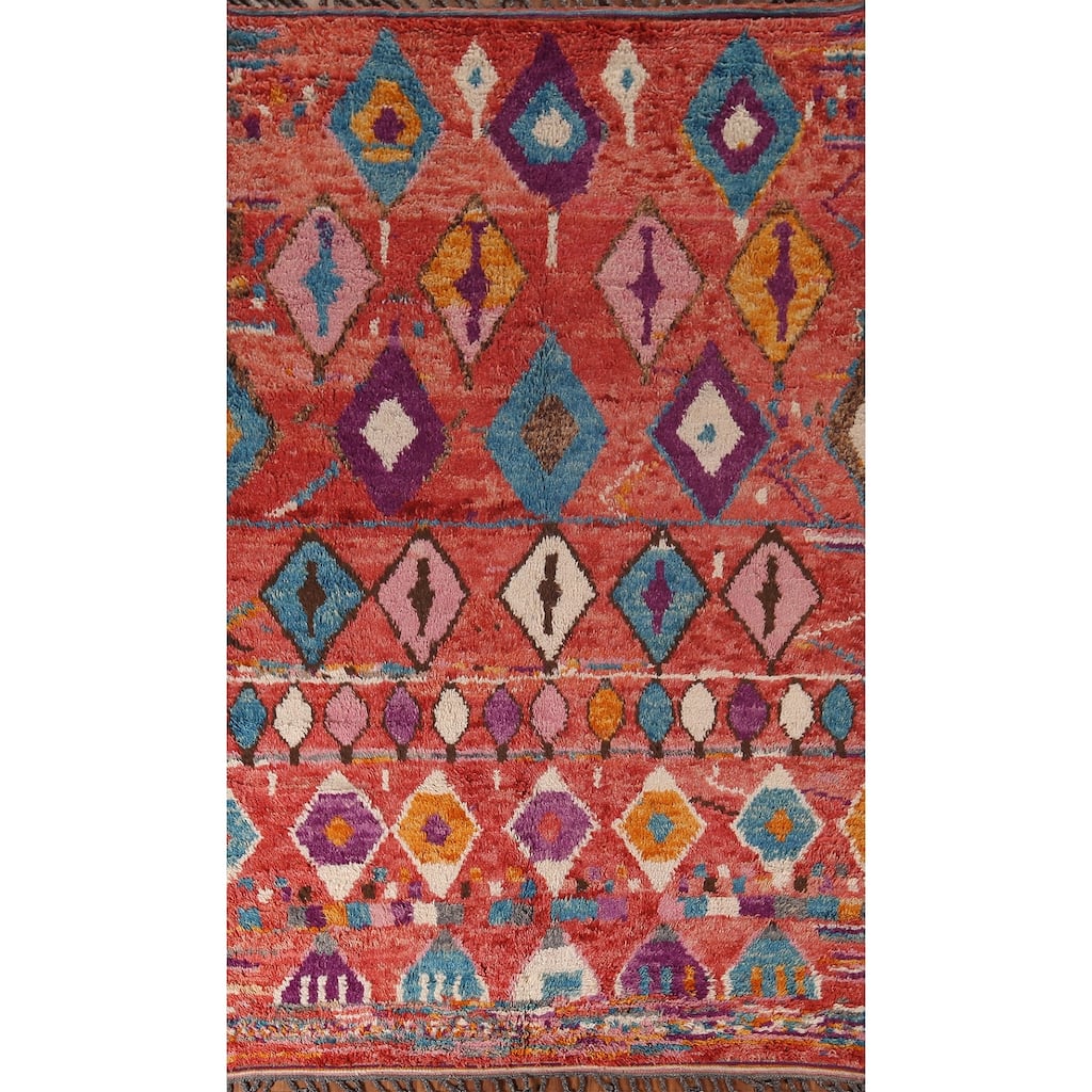 All-Over Geometric Plush Moroccan Area Rug Hand-Knotted Wool Carpet - 6'1"x 10'2"