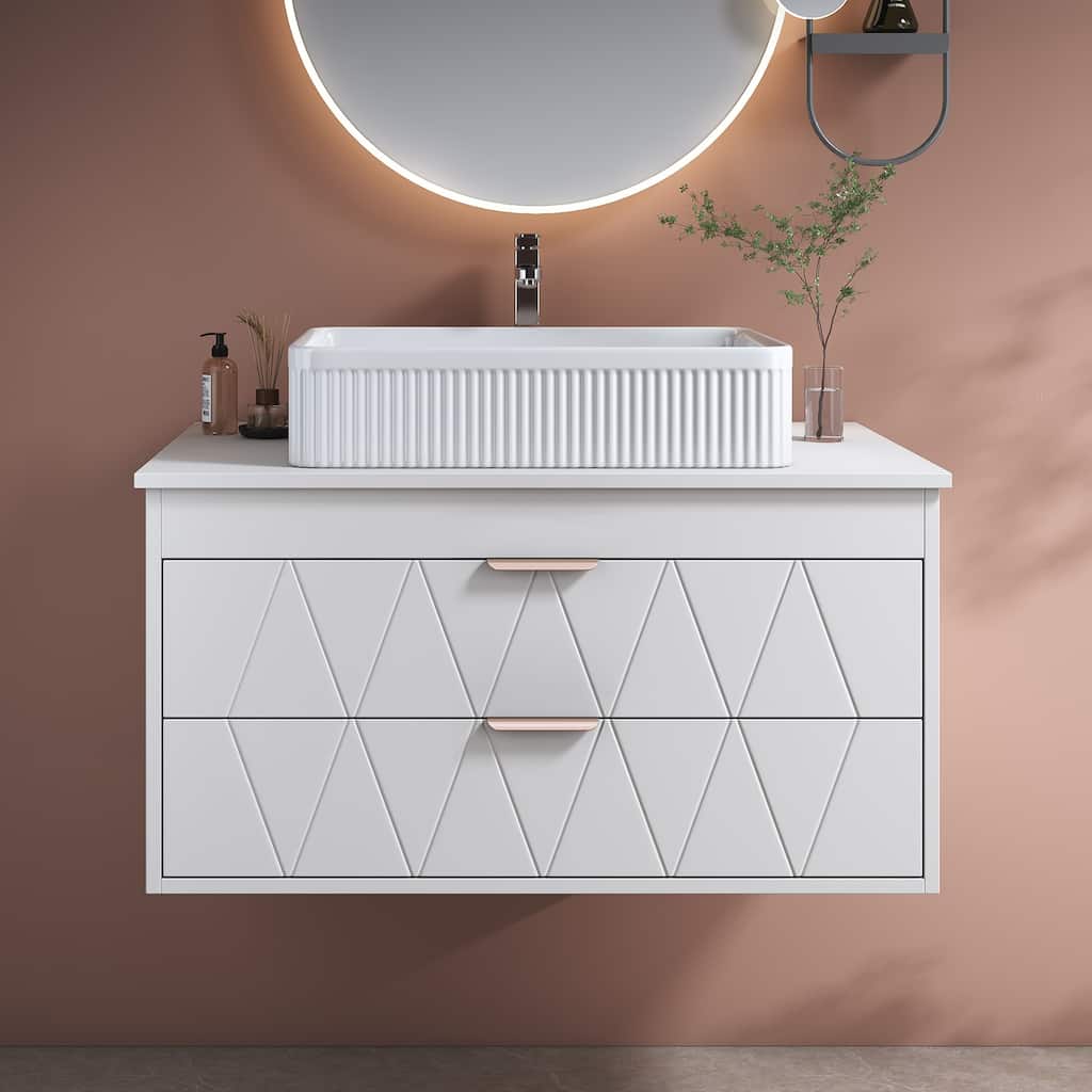 31.5" Contemporary Floating Bathroom Vanity with Ceramic Vessel Sink