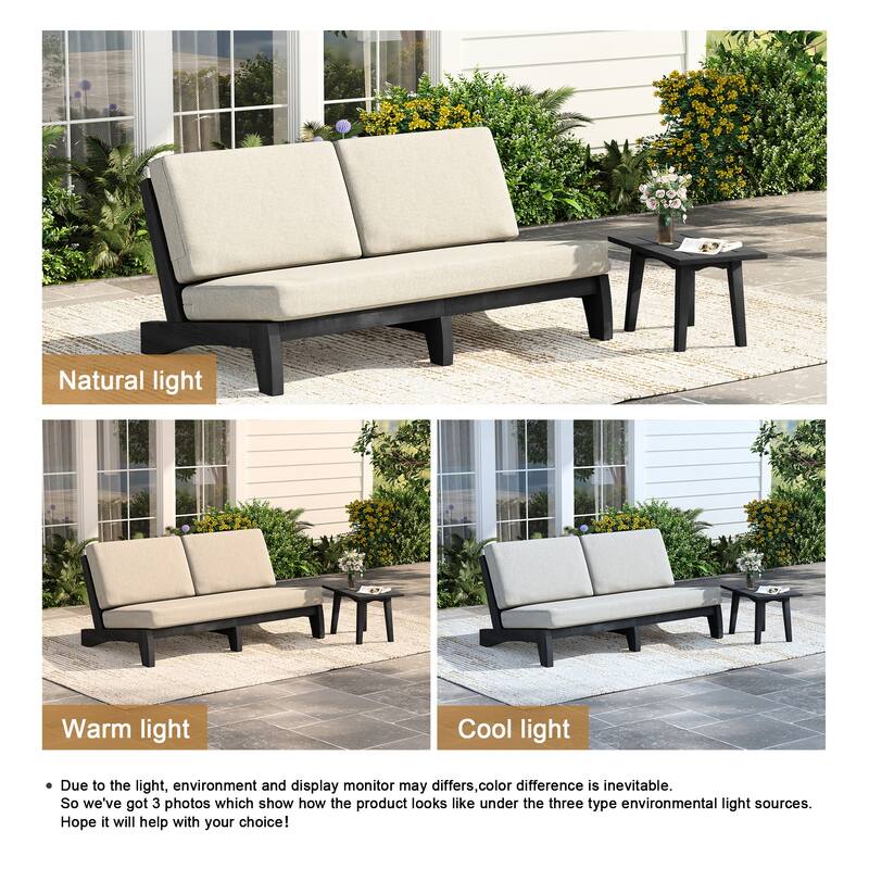 2-Piece Casual Teak Outdoor Patio Sofa Set with Side Table
