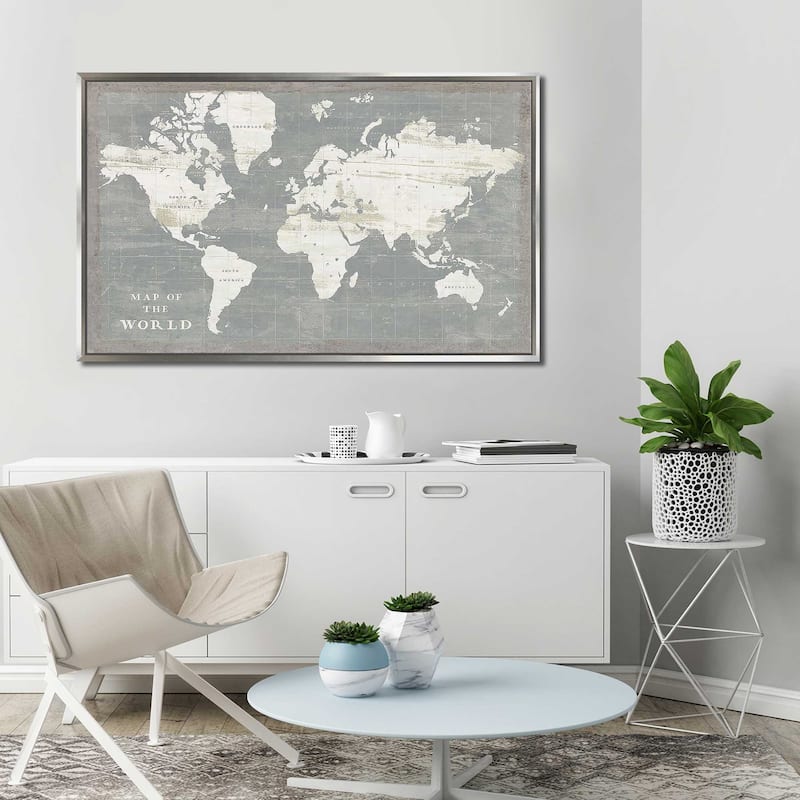 "Slate World Map" Print on Floating Canvas