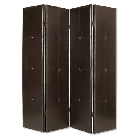 Ares 84 Inch 4 Panel Screen, Dark Brown Vegan Faux Leather,