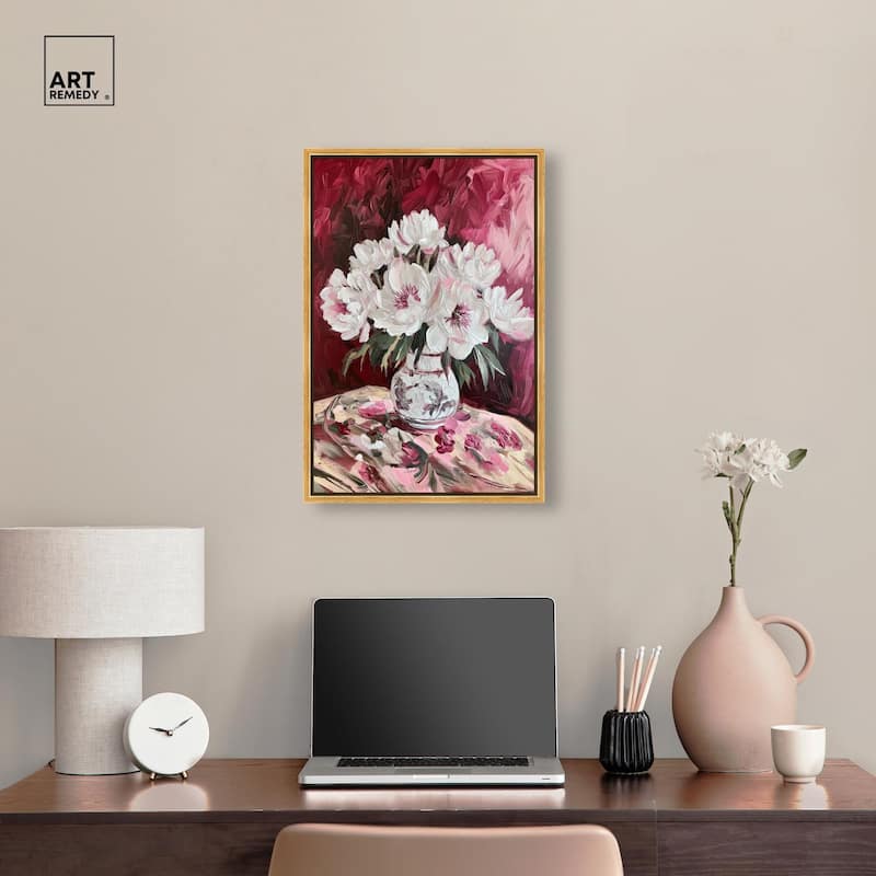 Peonies on Ruby Tide Canvas by Art Remedy