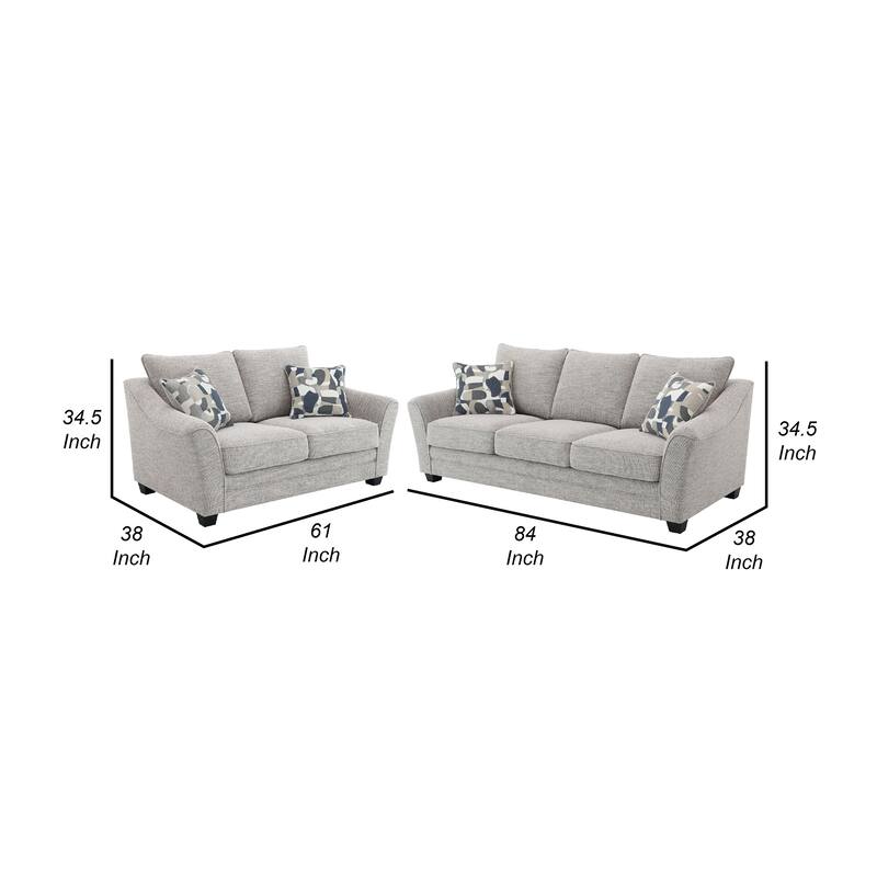 Kito 2pc Living Room Sofa Set, Modern Sloped Arms, Light Gray Boucle
