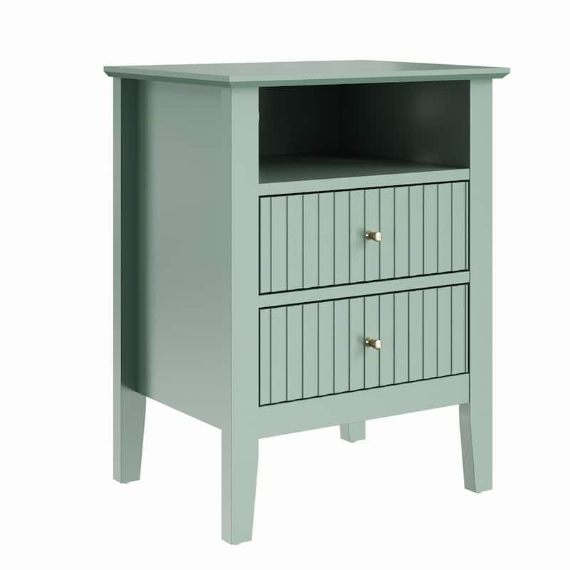 Modern Fluted Nightstand with 2 Drawers