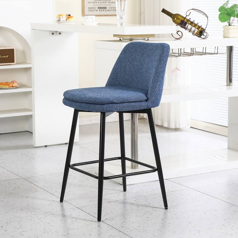 2PCS Swivel Linen Metal Legs Bar Stools