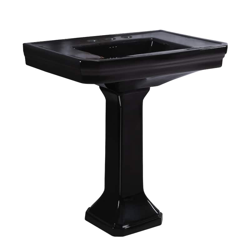 31" Black Pedestal Bathroom Sink with Chrome 8" Widespread Faucet and P-Trap