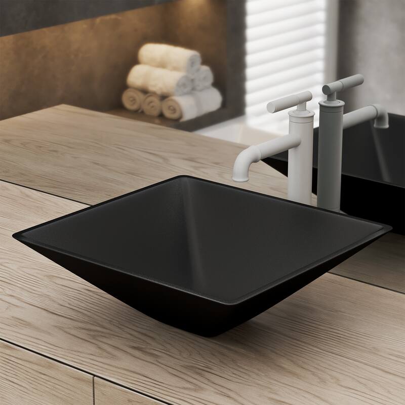 Claire 15.5" Glass Vessel Sink, Black - Black