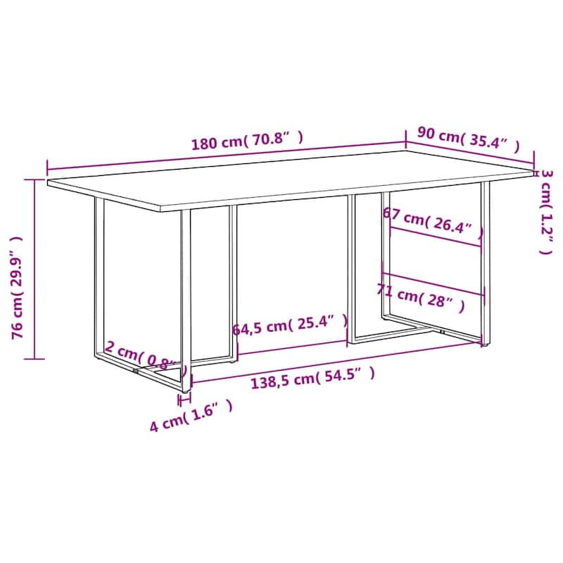 vidaXL Dining Table 70.9" Rough Mango Wood - 70.9" x 35.4" x 29.9"