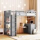 preview thumbnail 12 of 18, Twin Size Loft Bed with Ladder, Shelves, Solid Wood Loft Bed Frame with 4-Drawers Desk, Box Spring No Required