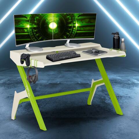 Stylish Sport Ergonomic Computer Gaming Desk with Cupholder & Headphone Hook