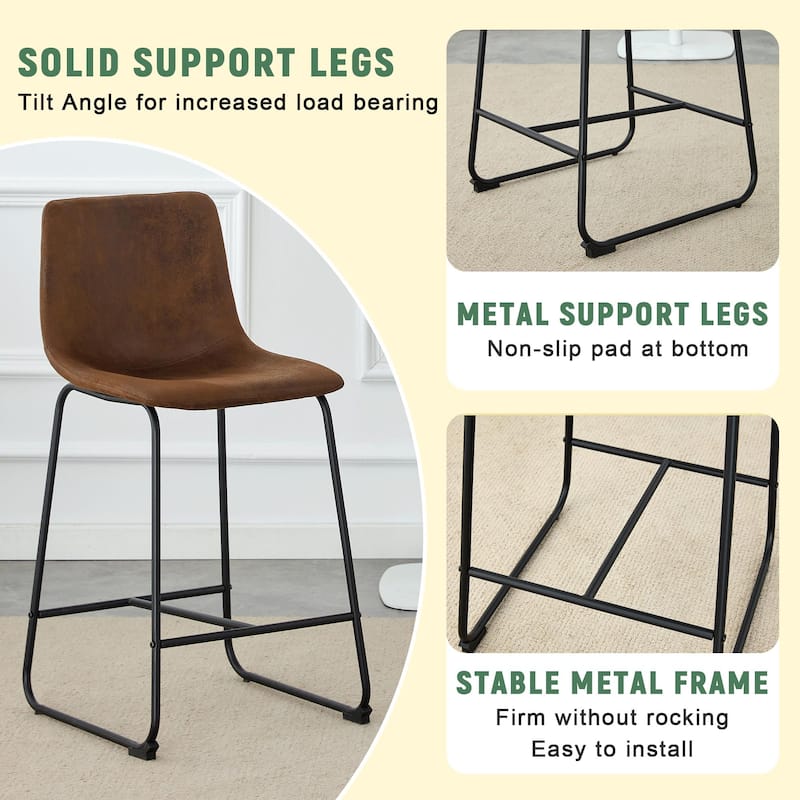 Set of 2 Suede Bar Stools, Retro Dining Chair with Metal Legs & Non Slip Pads, 25.8'' Counter Height Bar Chairs with Footrest