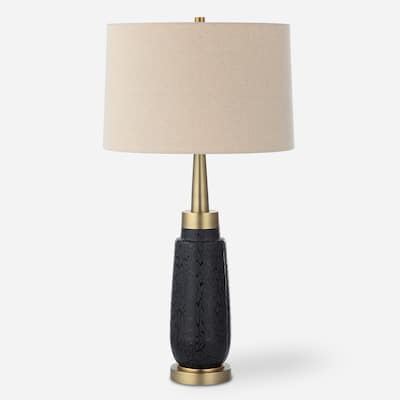 Uttermost Spyglass Black Wood Grain Table Lamp - 31"H,   Shade 10"H x 16"Dia.