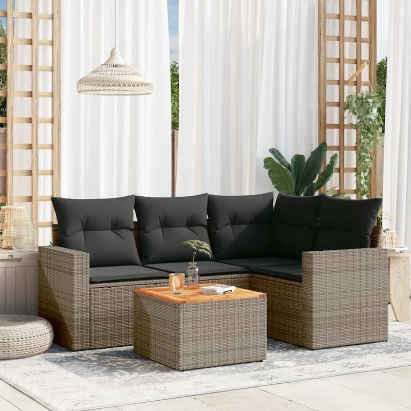 vidaXL Patio Sofa Set with Cushions Outdoor Furniture 5 Piece Poly Rattan - 25.8 x 24.4 x 27.2 - Grey