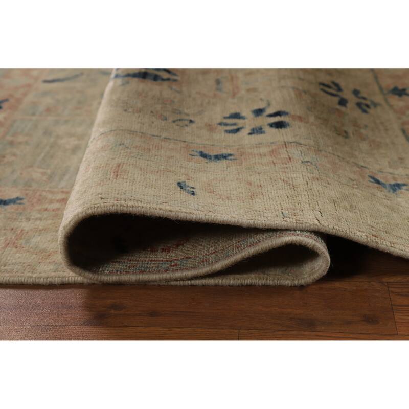 Hand Knotted Oriental 100% Wool Carpet Traditional Floral Beige & Ivories Art Deco Runner Rug - 11' 10'' X 2' 11''