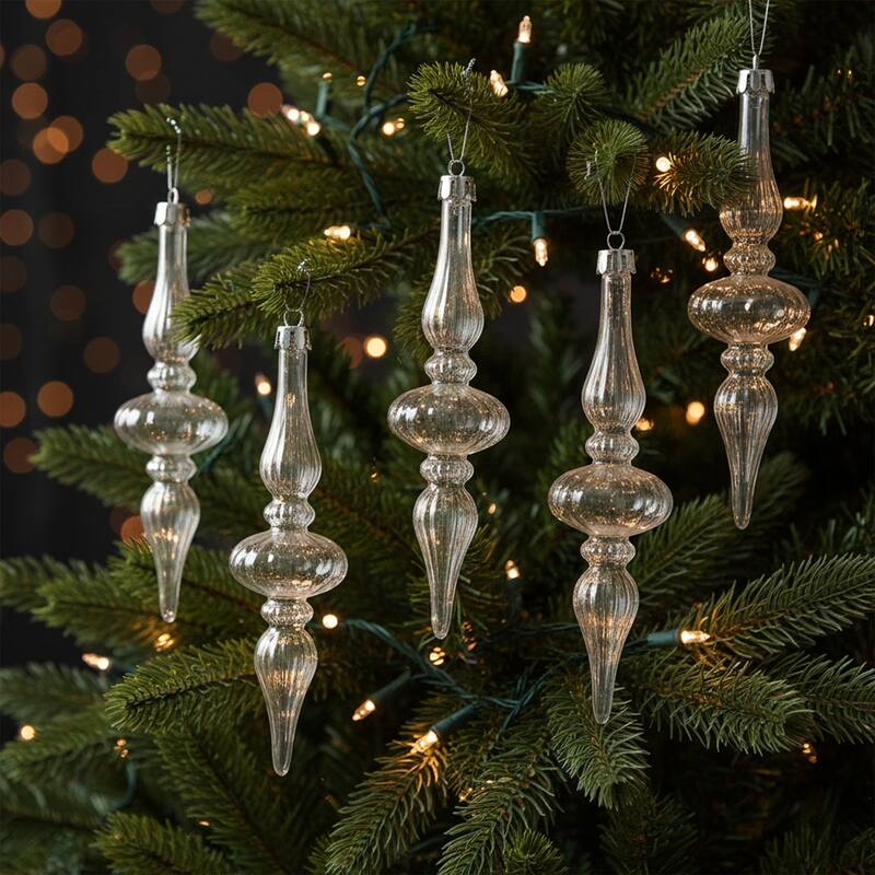 8ct Transparent Shatterproof Christmas Finial Ornaments 5"