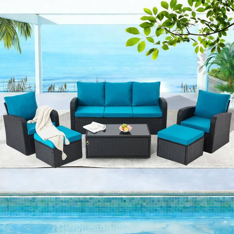 6/7-Piece Rattan Patio Set w/Optional Fire Pit Table – Outdoor Conversation Sectional, Weather-Resistant Wicker Furniture