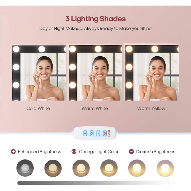 Vanity with Extra Large Mirror and Lights Power Strip 3 Color Modes