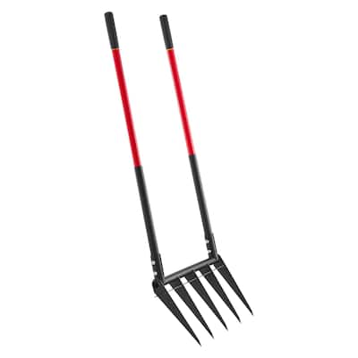 Red and Black Manganese Steel Broad Fork with Fiberglass Handle Detachable - 53.94 in x 20.28 in