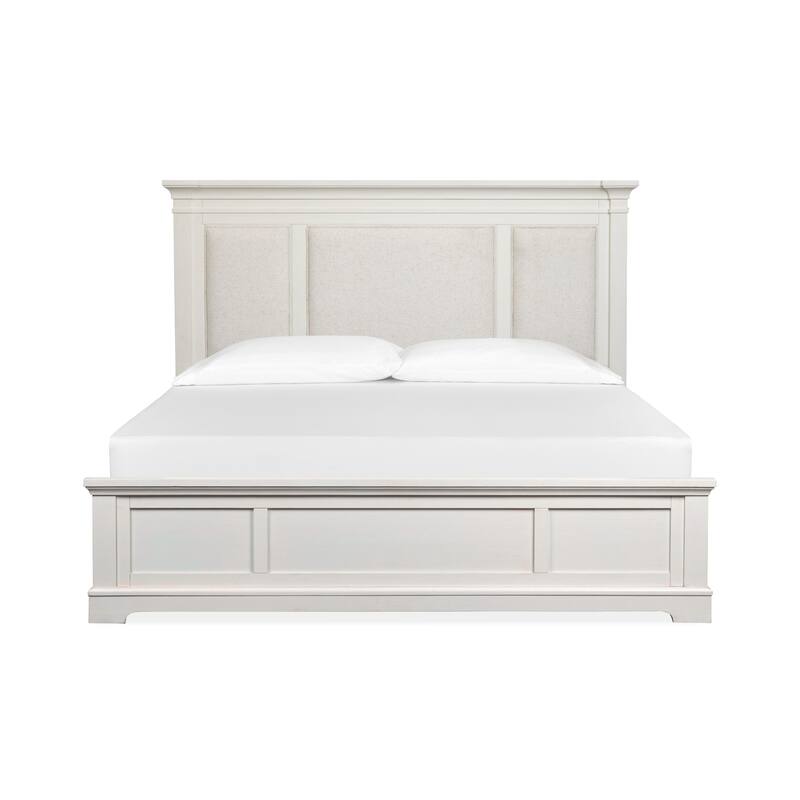 Magnussen Home Kingston Whisper White and Cerused Nutmeg Upholstered Panel Bed
