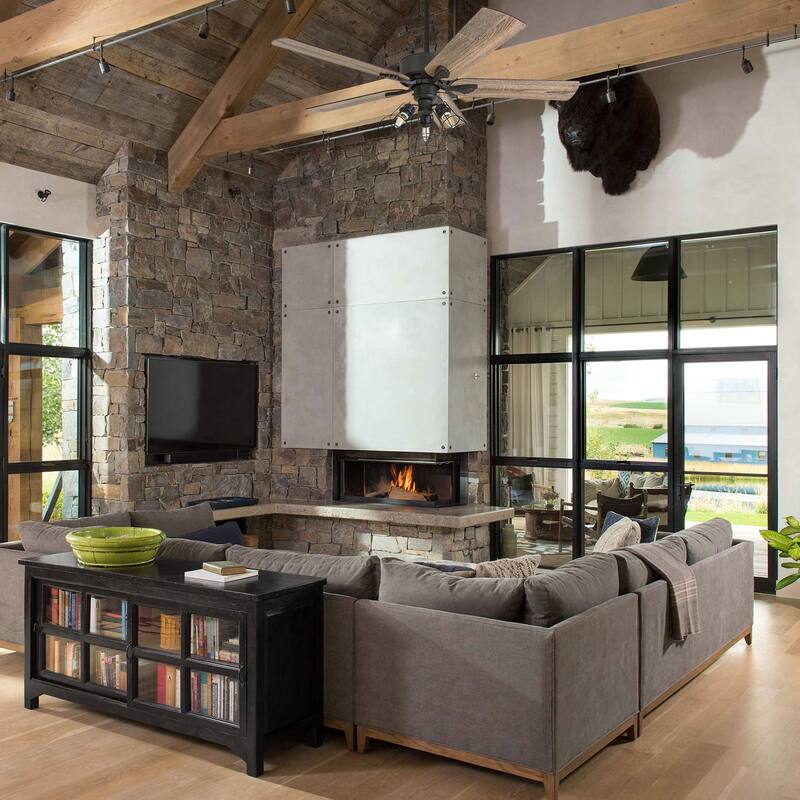 The Gray Barn Hodeken Farmhouse 52-inch Aged Bronze LED Ceiling Fan in Cage Industrial 3-light in 3 Speed Remote