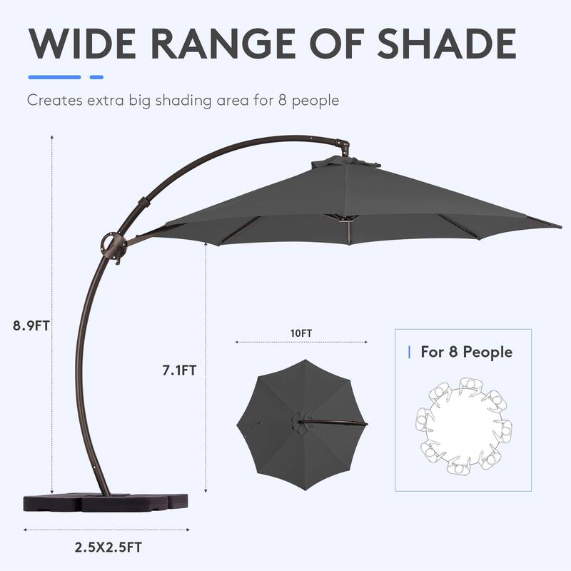10 ft.Aluminum Curvy Cantilever Offset Hanging Patio Umbrella With Sandbag Base