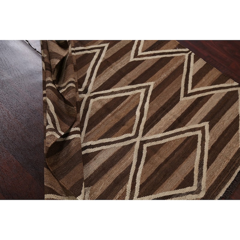 Natural Dye Geometric Kilim Oriental Area Rug Hand-woven Wool Carpet - 4'6" x 6'5"