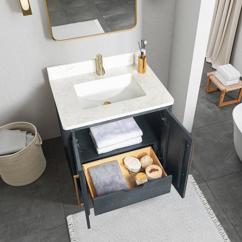 Gara Single Bath Vanity with Composite Stone Top without Mirror