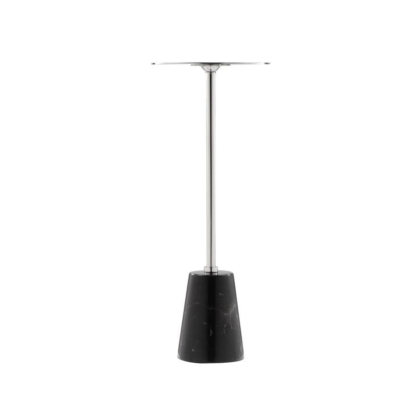 8 in. Silver and Black Round Faux Marble End Table, Sturdy Build End Side Table for Living Rooms