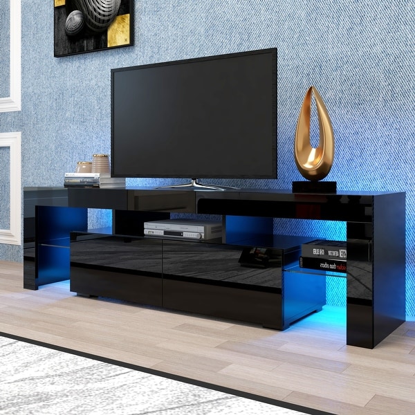 Black tv stand new arrivals with led lights
