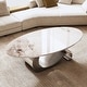 preview thumbnail 17 of 22, GDFStudio - Contemporary 49.2" Oval Sintered Stone Coffee Table with S-Shaped Stainless Steel Base & Novel-Pattern Top