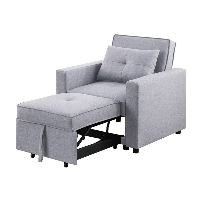 Vito 34 Inch Convertible Sleeper Armchair, Side Pocket, Light Gray Linen
