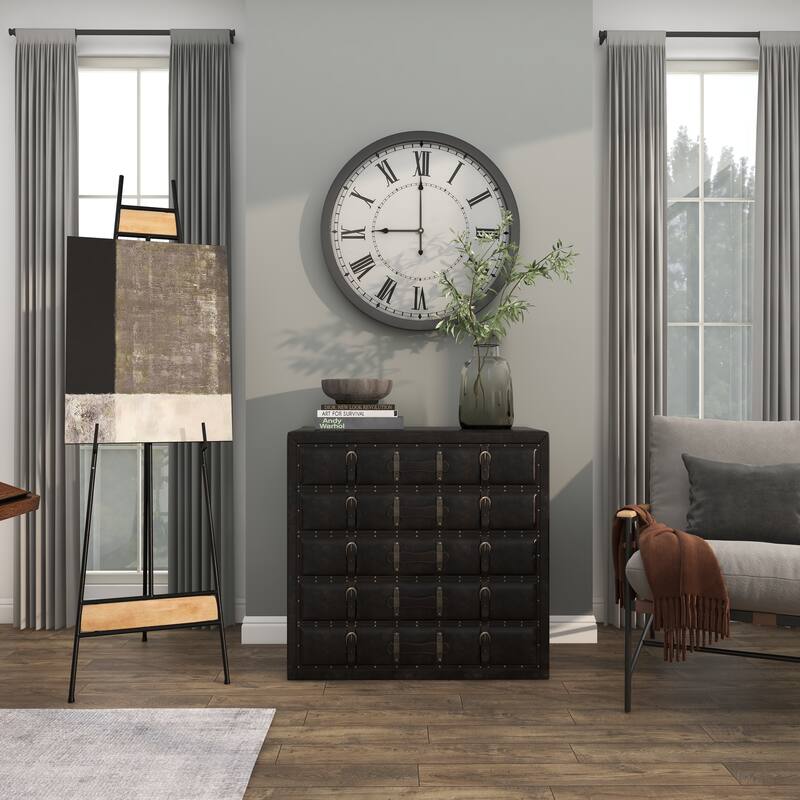 Black Metal Extra Large Free Standing Adjustable Display Stand Easel with Chain Support and Wood Accents