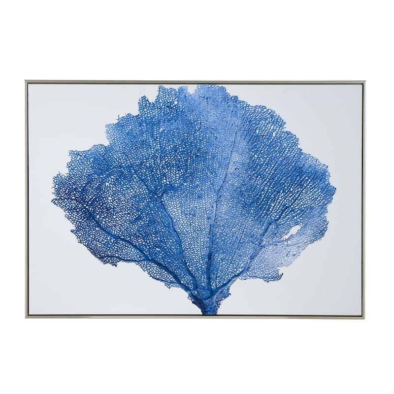 28 x 39 Framed Wall Art Decor, Abstract Tree Design, Blue and White Canvas