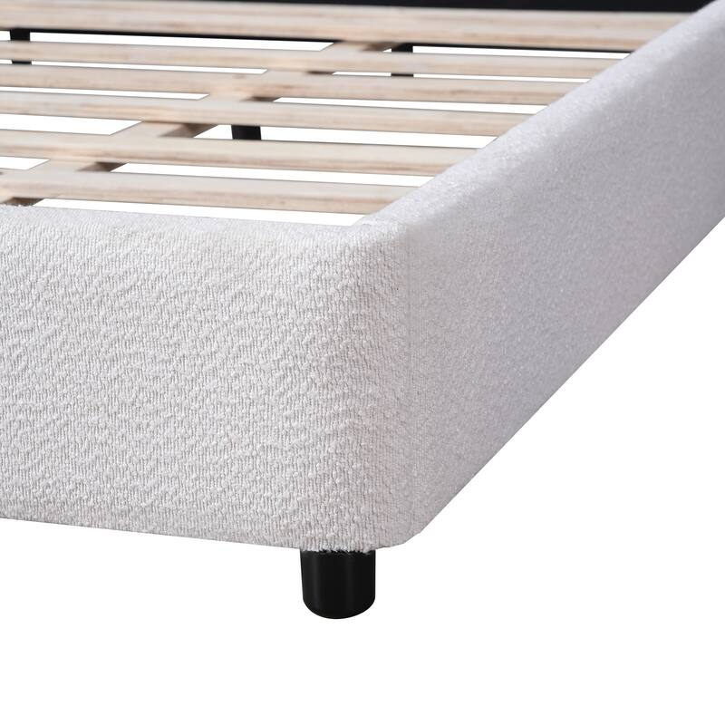 King Size Bed Frame with Upholstered Round Curved Headboard, White