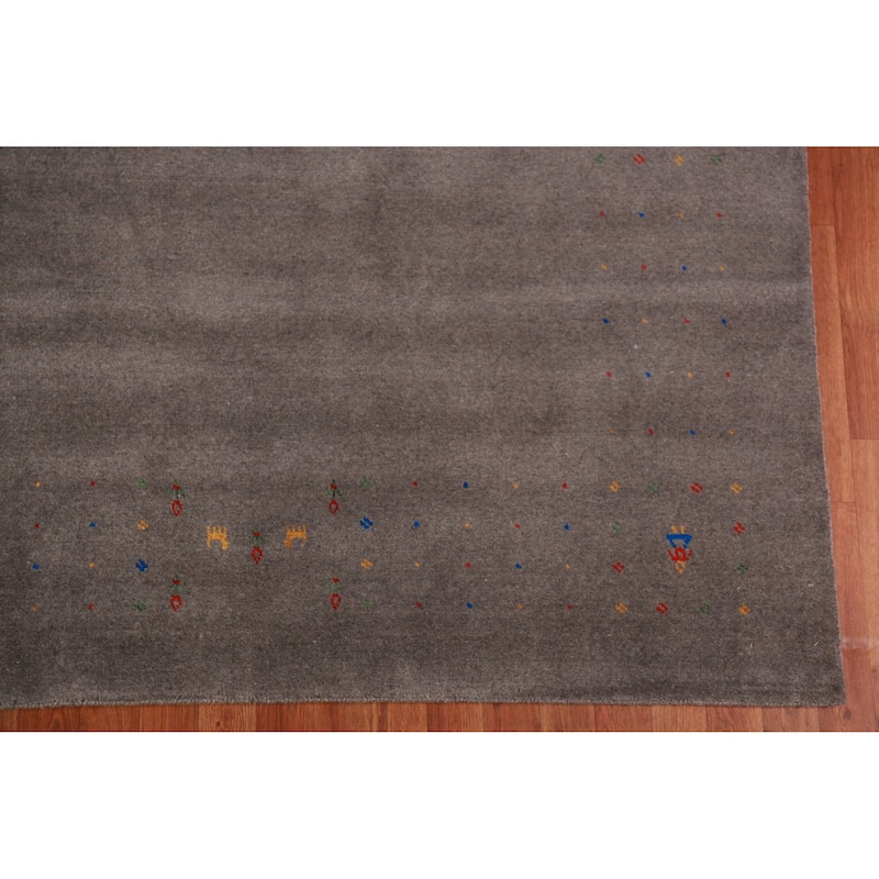 Tribal Gabbeh Indian Area Rug Hand-Knotted Oriental Wool Carpet - 8'1" x 9'10"