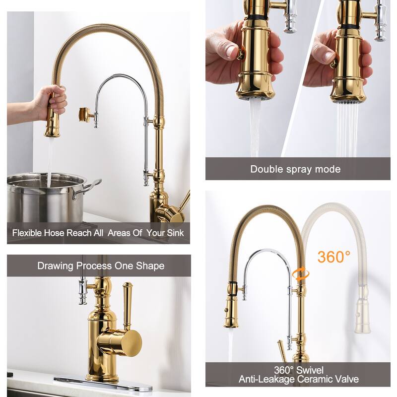 WOWOW Single Handle Gooseneck Pull Down Sprayer Kitchen Faucet