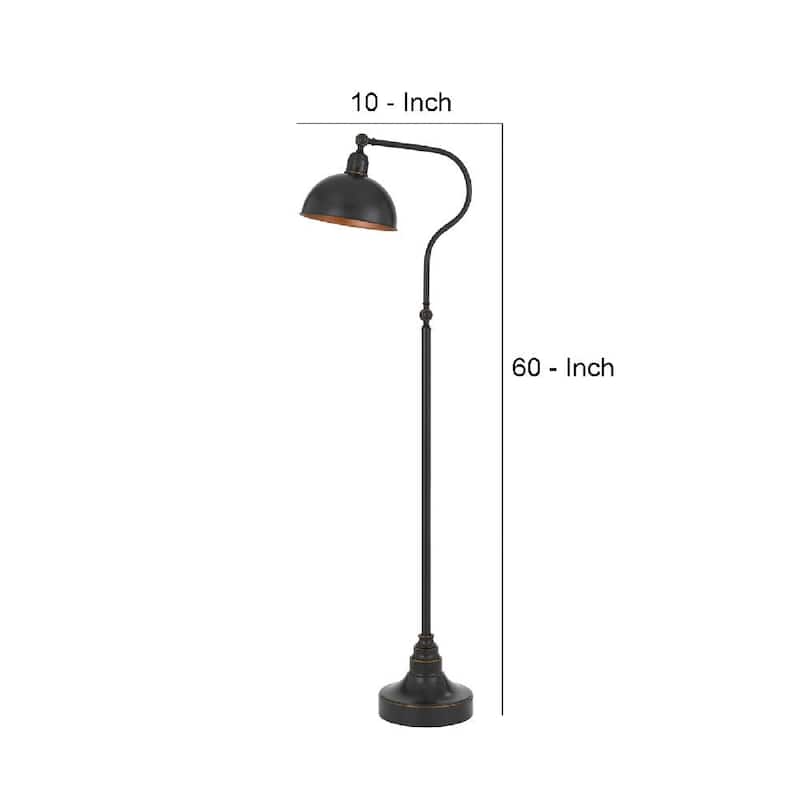 60 Inch Metal Curved Floor Lamp, Adjustable Dome Shade, Brass - 22 L X 10 W X 60 H Inches