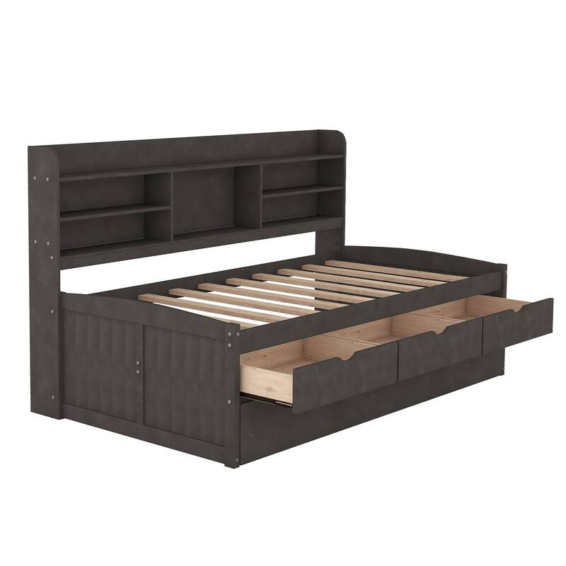 Captain Bed Platform Bed Daybed Frame with 3 Drawers and Trundle