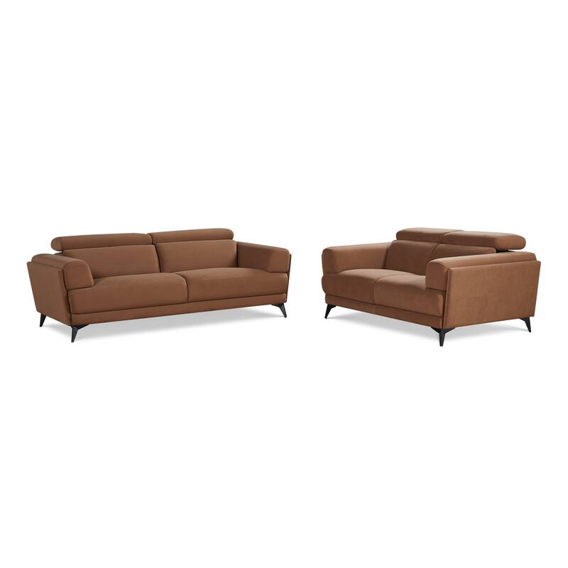 Contemporary Brown Upholstered Living Room Set with Adjustable Headrest