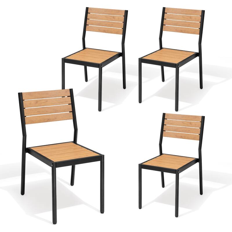Outdoor Aluminum Dining Chairs Modern Stackable Chairs for Patio - Brown, 4PCS
